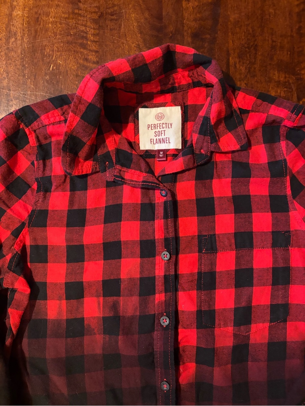 Upcycled CBGB OMFUG Graphic Ombré Dyed Red and Black Plaid Flannel Shirt Sz Med - Picture 4 of 7